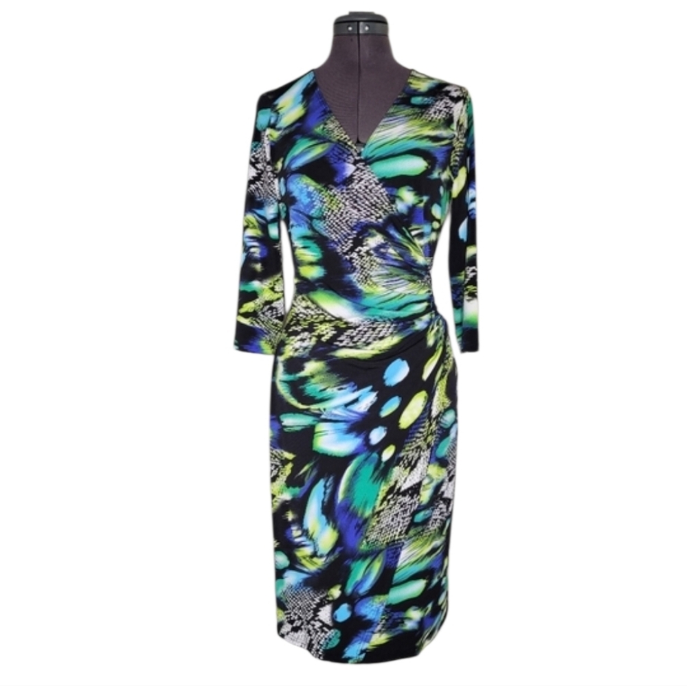 SZ10 Frank Lyman Design Vibrant Blue and Green Long Sleeve Dress